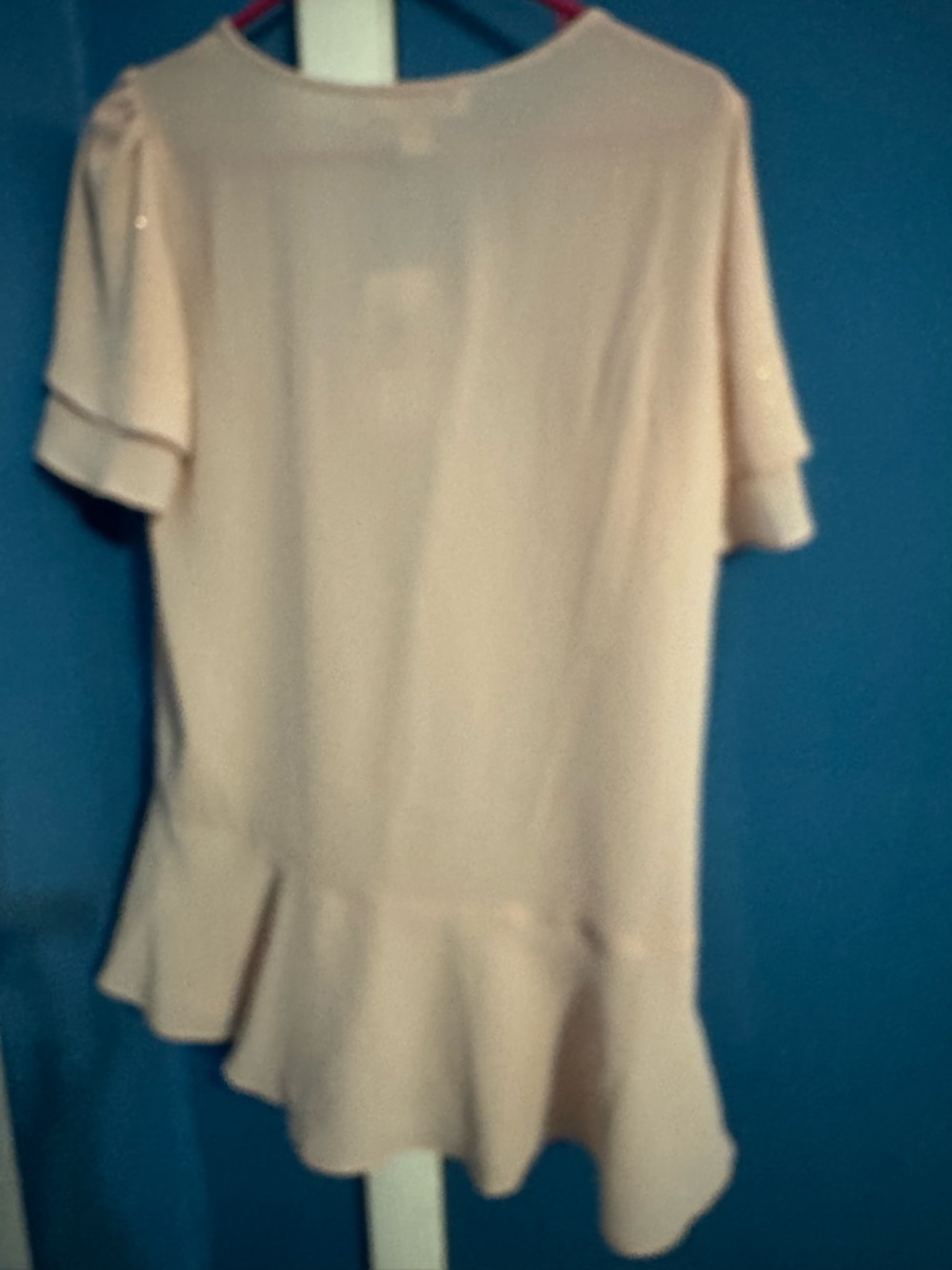 Michael Kors Pale Pink Flutter Sleeve Peplum Blouse - Picture 2 of 4